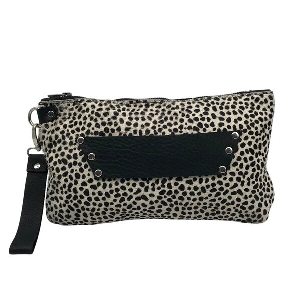 Raleigh Leather Black Cheetah Convertible Clutch - Picture 1 of 10